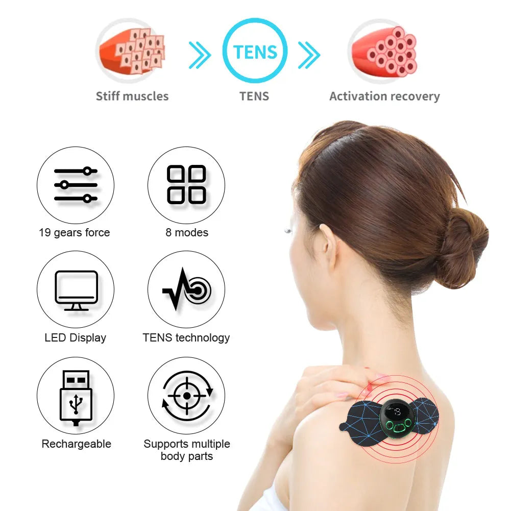 EMS Cervical Spine Neck Massage Sticker - Mini Body Massager (Electrical Muscle Stimulation) for Pain Relief, Cervical Spine Massage